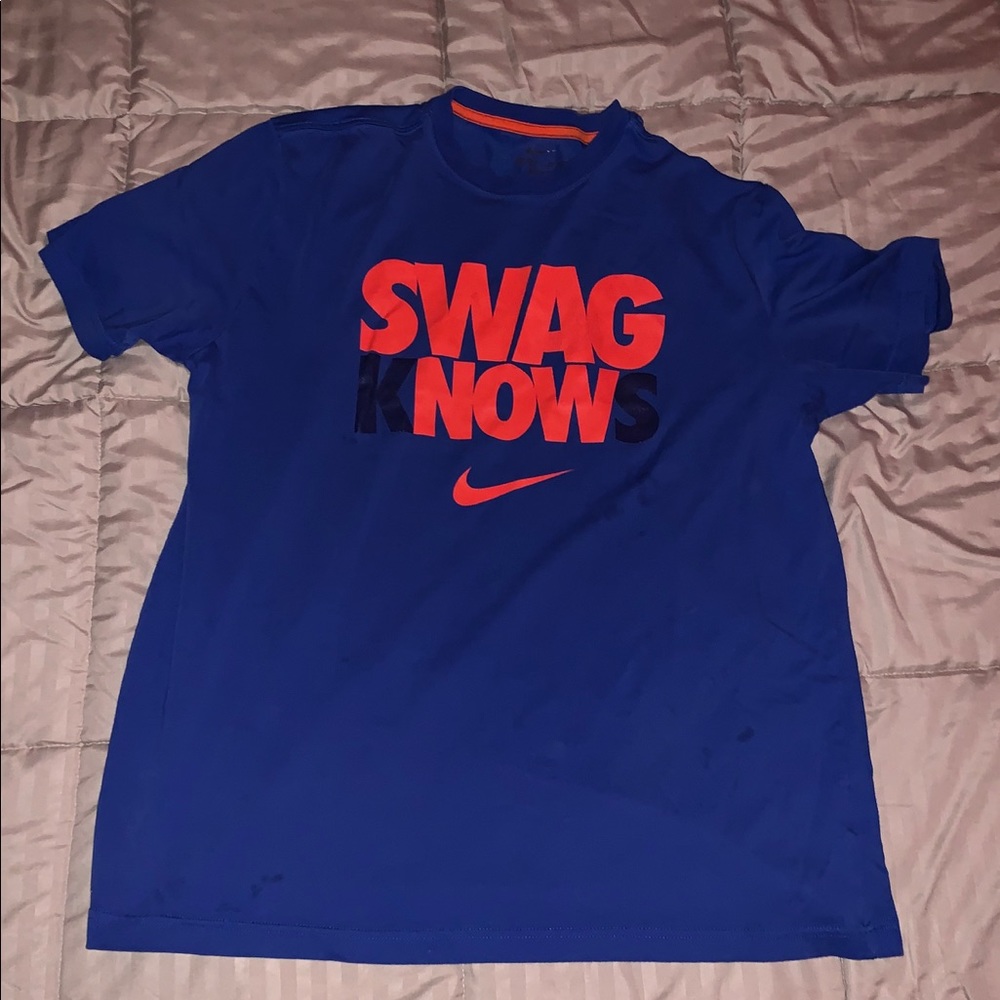 Blue Nike Graphic Swag Knows Now T-shirt